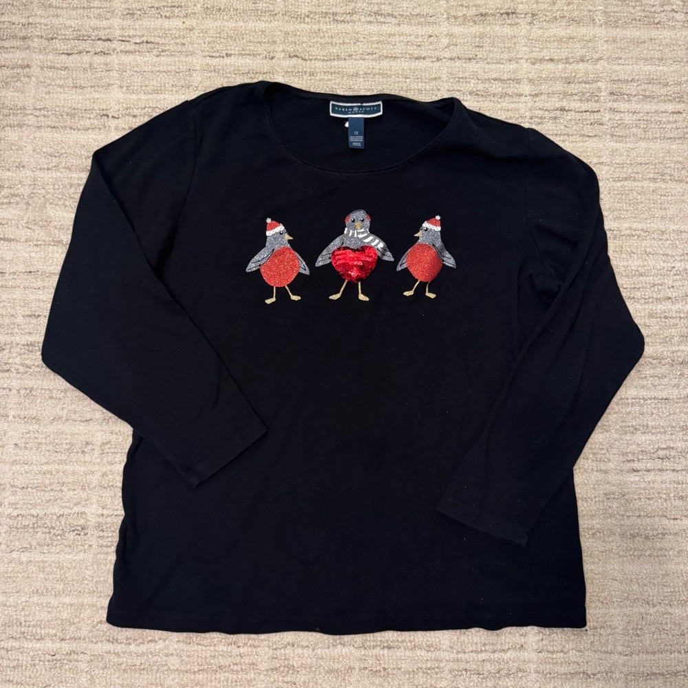 Karen Scott Longsleeve Crewneck Tee Heart Sparkle